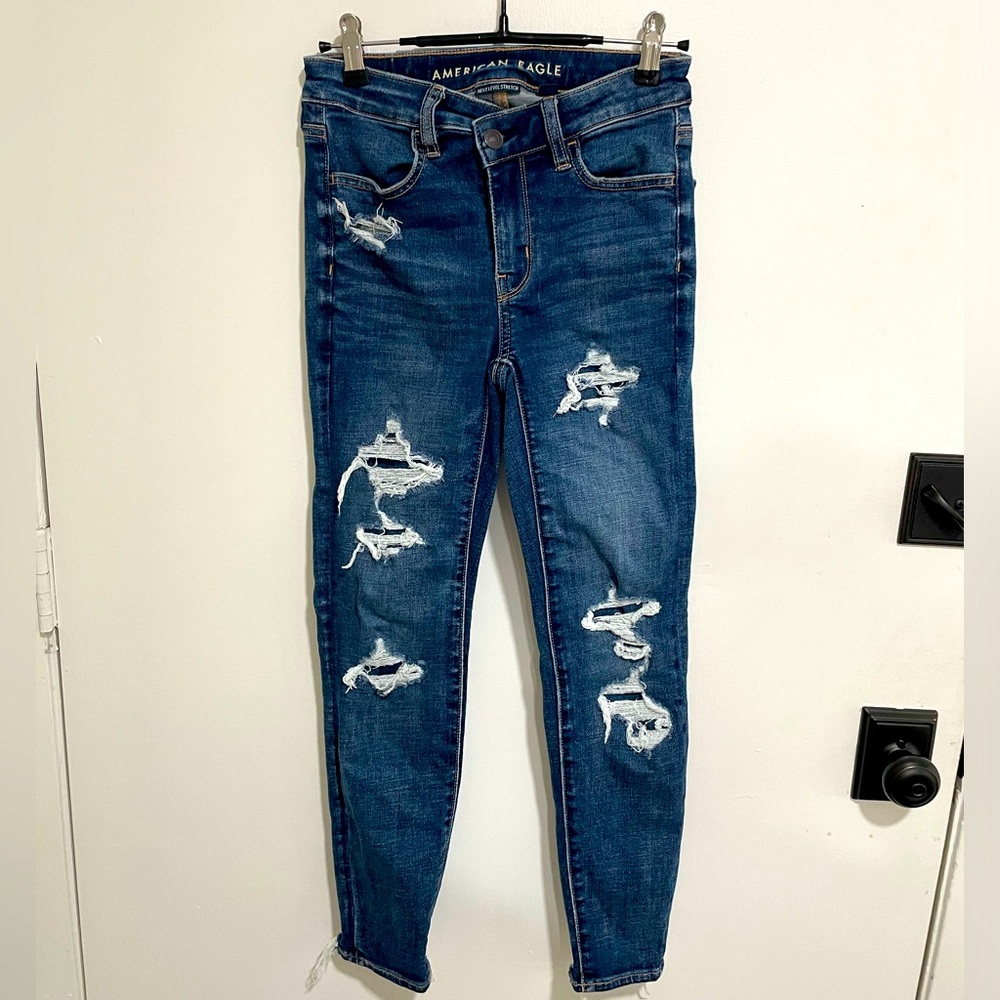 American Eagle Patched Skinny Stretch Jeans Size 00 Short